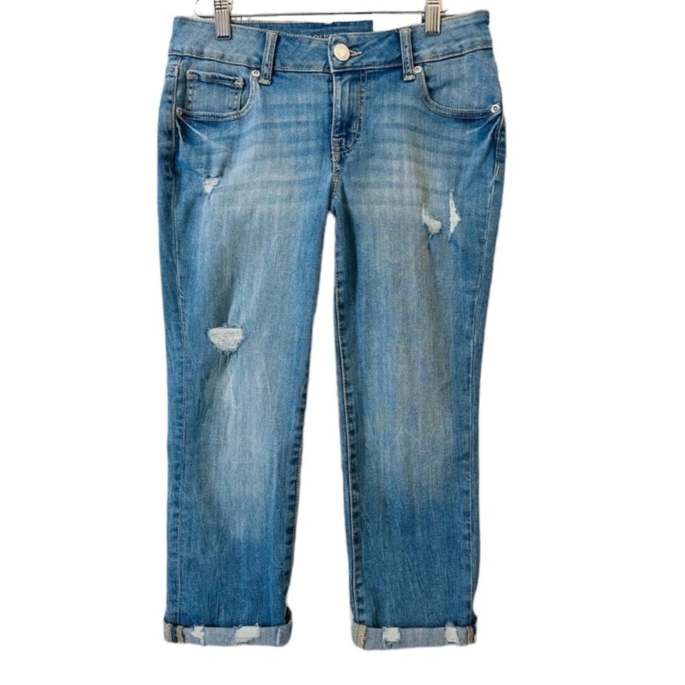 NEW! MAURICES MID RISE CAPRI Jeans Crop Distressed 28 Waist Denim NWT Womens